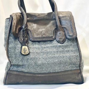 Cole Haan Gray Wool and Woodland Leather Shoulder Bag